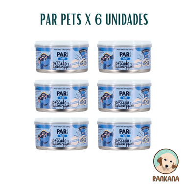 COMIDA HÚMEDA GATOS PAR PETS SABOR PESCADO Y CALAMAR GIGANTE X 160 GR / 6 UNIDADES