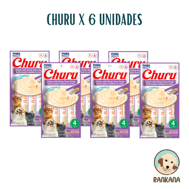 SNACKS GATOS CHURU SABOR POLLO Y CAMARON SACHETS X 4 / 6 UNIDADES