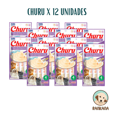 SNACKS GATOS CHURU SABOR POLLO Y CAMARON SACHETS X 4 / 12 UNIDADES