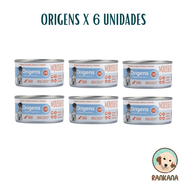 COMIDA PERROS SENIOR ORIGENS SABOR CORDERO, QUINUA Y CAMOTE MOUSSE X 85 GR / 6 UNIDADES