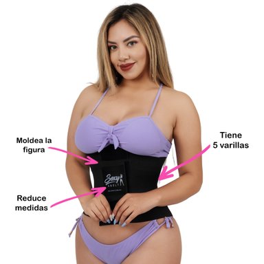 FAJA RELOJ DE ARENA MUJER SEXY SBELT NEGRO 5 VARILLAS REDUCE MEDIDAS - 2