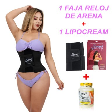 PACK FAJA RELOJ DE ARENA MUJER SEXY SBELT NEGRO  5 VARILLAS REDUCE MEDIDAS + LIPOCREAM