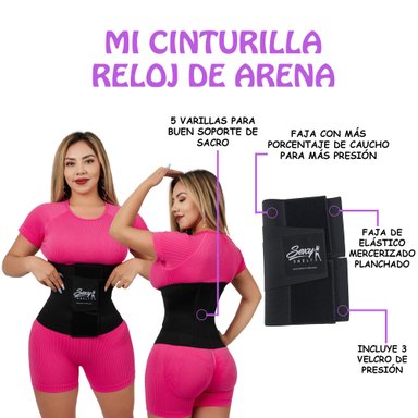 PACK FAJA RELOJ DE ARENA MUJER SEXY SBELT NEGRO 5 VARILLAS REDUCE MEDIDAS + LIPOCREAM - 4