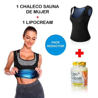 CHALECO MUJER NEGRO PACK MOLDEADOR SAUNA + 1 LIPOCREAM