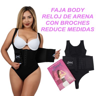 FAJA BODY MUJER SEXY SBELT NEGRO RELOJ DE ARENA CON BROCHES REDUCE MEDIDAS