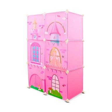 ARMARIO 6 PUERTAS ARMABLE PARA NIÑAS CASTILLO ROSA
