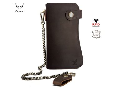 BILLETERA ARMUZ CUERO CAFÉ CON PROTECCIÓN RFID HOMBRE 8810