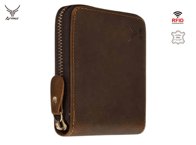 BILLETERA ARMUZ CUERO CAFÉ CLARO DE VACUNO CON PROTECCIÓN RFID HOMBRE 2070