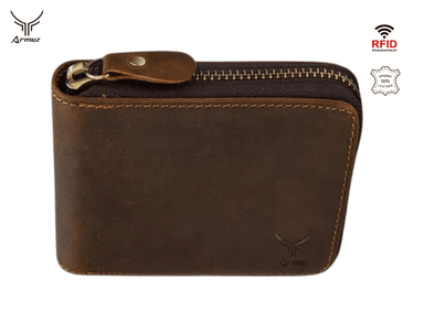 BILLETERA ARMUZ CUERO CAFÉ CLARO DE VACUNO CON PROTECCIÓN RFID HOMBRE 2070 - 2