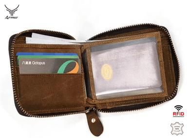 BILLETERA ARMUZ CUERO CAFÉ CLARO DE VACUNO CON PROTECCIÓN RFID HOMBRE 2070 - 3