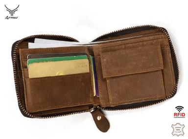 BILLETERA ARMUZ CUERO CAFÉ CLARO DE VACUNO CON PROTECCIÓN RFID HOMBRE 2070 - 4