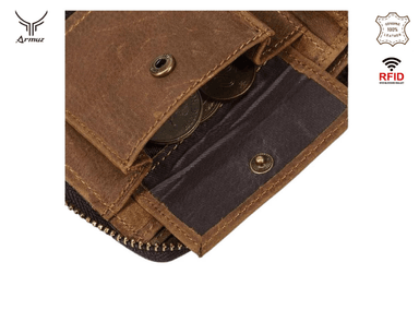 BILLETERA ARMUZ CUERO CAFÉ CLARO DE VACUNO CON PROTECCIÓN RFID HOMBRE 2070 - 6