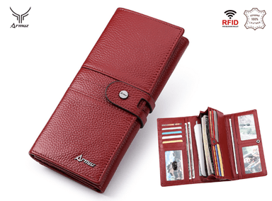 BILLETERA ARMUZ BP805 CUERO ROJO VACUNO TIPO SOBRE CON PROTECCIÓN RFID MUJER - 2