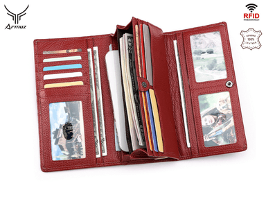 BILLETERA ARMUZ BP805 CUERO ROJO VACUNO TIPO SOBRE CON PROTECCIÓN RFID MUJER - 4