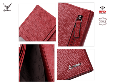 BILLETERA ARMUZ BP805 CUERO ROJO VACUNO TIPO SOBRE CON PROTECCIÓN RFID MUJER - 5