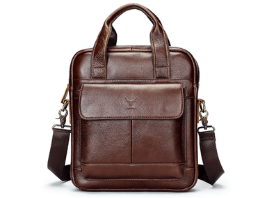 MORRAL DE CUERO VACUNO 8579 CAFÉ. PARA LAPTOP DE 13'