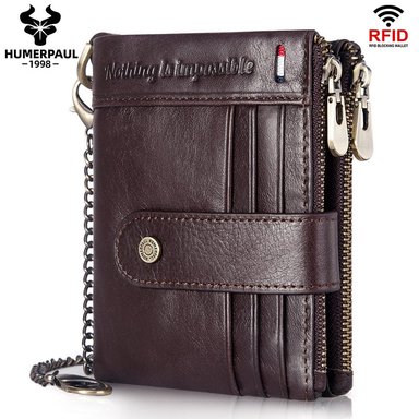 BILLETERA DE CUERO VACUNO BP896 CON CADENA Y RFID