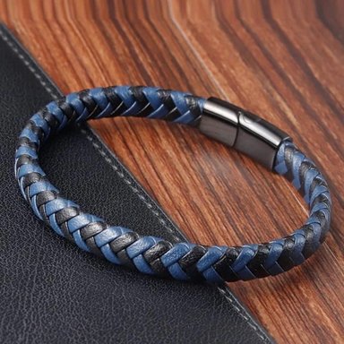 PULSERA DE CUERO HASAN AZUL