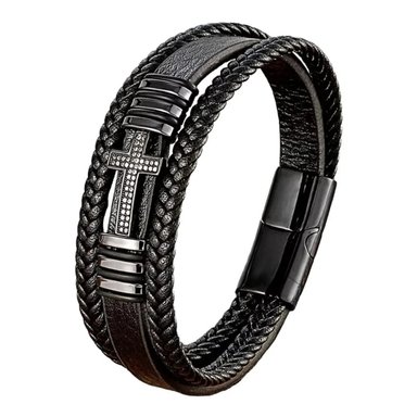PULSERA DE CUERO CRUZ NEGRA 21 CM - 1