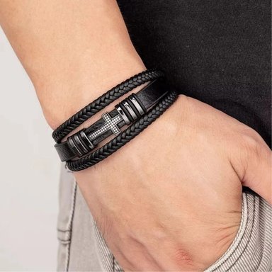 PULSERA DE CUERO CRUZ NEGRA 21 CM - 3