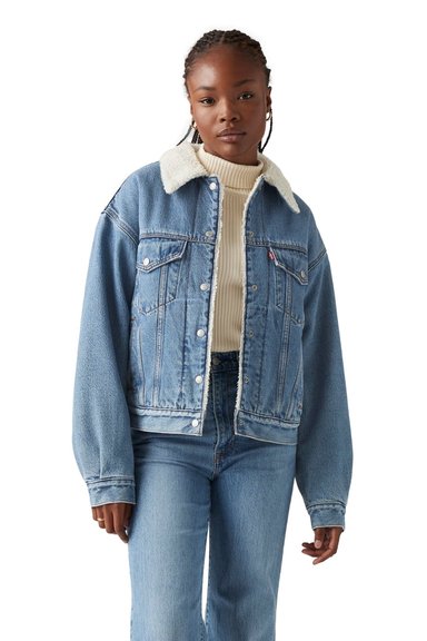 CASACA MUJER 90S SHERPA TRUCKER CELESTE LEVIS A4435-0011
