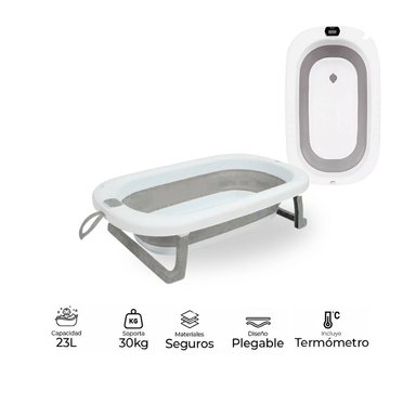 BAÑERA TINA PLEGABLE CON TERMÓMETRO GRIS