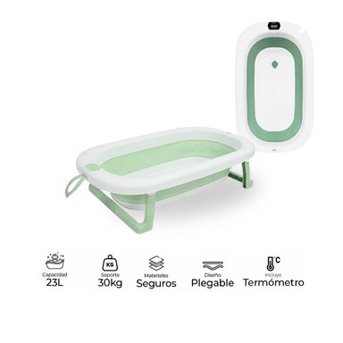 BAÑERA TINA PLEGABLE CON TERMÓMETRO VERDE