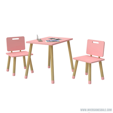 JUEGO DE MESA + 2 SILLAS INFANTIL DIBA MUEBLES DAWA ROSADO BEBÉ