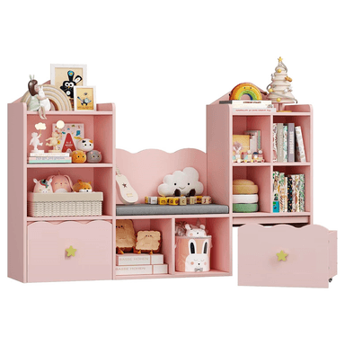 LIBRERO DIBA MUEBLES ZAKIA ROSADO CON ASIENTO INFANTIL