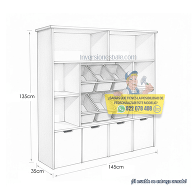 ESTANTE JUGUETERO SHULA CON CESTOS ARMADO - DIBA MUEBLES - 3