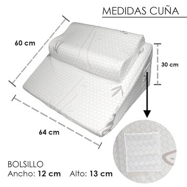 COJÍN TERAFLEX ANTIREFLUJO Y ALMOHADA MEMORY FOAM BAMBOO 64 X 60 X 30 CM - 5