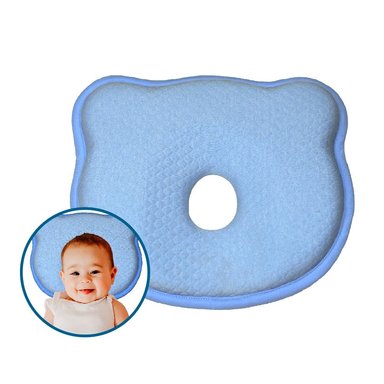 ALMOHADA TERAFLEX BEBÉ MEMORY FOAM ANTI CABEZA PLANA CELESTE 21 X 23.5 CM
