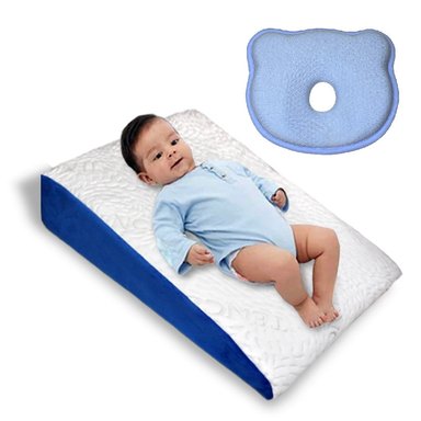 COJÍN TERAFLEX ANTIREFLUJO + ALMOHADA ANTICABEZA PLANA BEBÉ CELESTE 61 X 61 CM