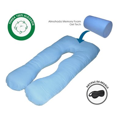 ALMOHADA EMBARAZO LACTANCIA MEMORY FOAM GEL CELESTE  Y REGALO ANTIFAZ  TERAFLEX