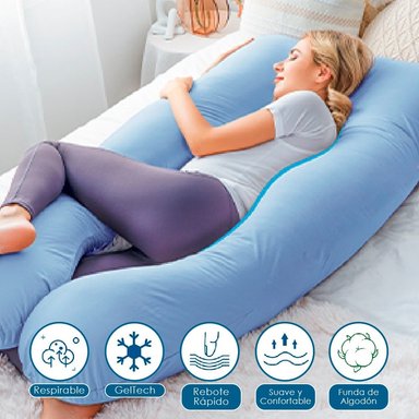 ALMOHADA EMBARAZO LACTANCIA MEMORY FOAM GEL CELESTE  Y REGALO ANTIFAZ  TERAFLEX - 3