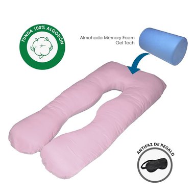 ALMOHADA EMBARAZO LACTANCIA MEMORY FOAM GEL ROSADO  Y REGALO ANTIFAZ  TERAFLEX