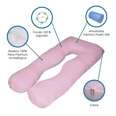 ALMOHADA EMBARAZO LACTANCIA MEMORY FOAM GEL ROSADO  Y REGALO ANTIFAZ  TERAFLEX - 5