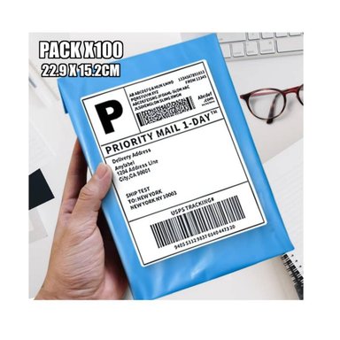 100 BOLSAS ECOMMERCE ENVIOS EMBALAJE 22.8 X 15.2CM ADHESIVO AZUL