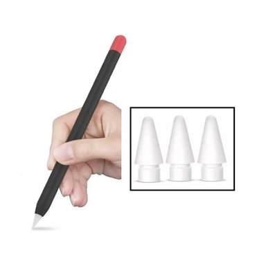 3 PUNTAS PENCIL TIP PARA APPLE PENCIL 2 Y FUNDA CASE PROTECTOR NEGRO - 1