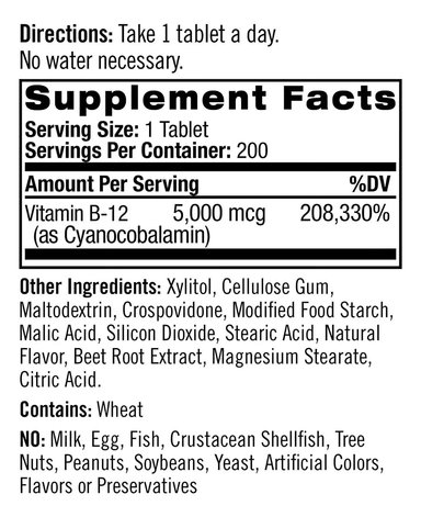 NATROL VITAMINA B12 5000MCG, 200 TABLETAS SUBLINGUALES FRESA - 3
