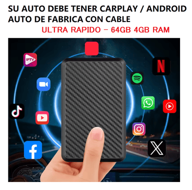 ADAPTADOR CONVERTIDOR ANDROID AUTO / CARPLAY A INALAMBRICO CON YOUTUBE NETFLIX TIKTOK 64GB 4GB RAM