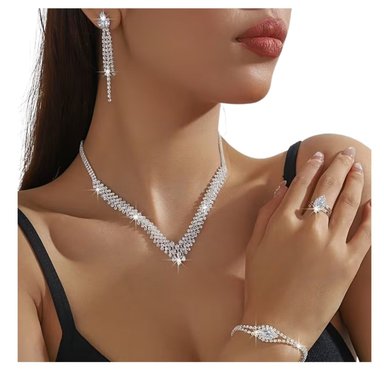 JUEGO DE JOYAS SET DE COLLAR, PULSERA BRAZALETE Y ARETES