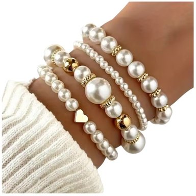 JUEGO SET DE PULSERAS BRAZALETES DE PERLAS PACK X4
