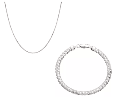 PACK PULSERA BRAZALETE PLATA Y COLLAR CADENA HOMBRE MUJER