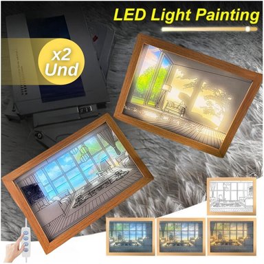 LAMPARAS TENDENCIA'S CUADROS DECORATIVOS DUO LUMINOSO 3D ESTILO NORDICO 3 MODOS DE LUZ X2UND