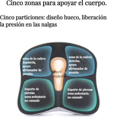 ASIENTO COJÍN 3D ERGONÓMICO DAUER NEGRO BAMBÚ MEJORA LA POSTURA FORRO SUAVE Y ASA DE TRANSPORTE - 3