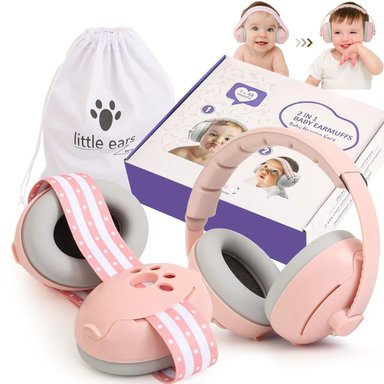 AUDÍFONOS ANTI RUIDO 2 EN 1 BEBES Y NIÑOS PROTECCIÓN AUDITIVA VINCHA AJUSTABLE ROSA
