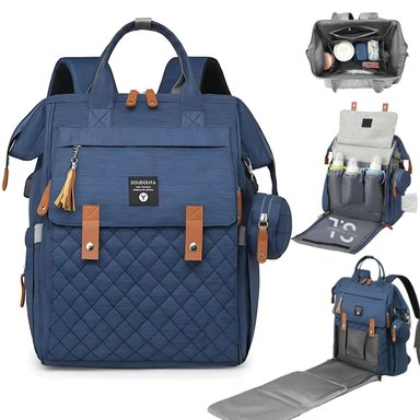 MOCHILA PAÑALERA LUXURY BAG 4 EN 1 MULTIFUNCIONAL, CAMBIADOR, TÉRMICO, IMPERMEABLE AZUL