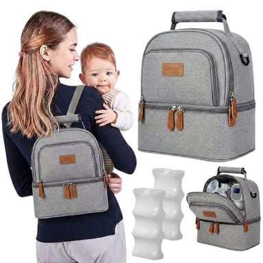 COOLER BAG DE LECHE BOLSO CONSERVADOR TÉRMICO PLOMO + 2PORTA HIELO CONTORNEADO - 1