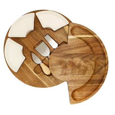 TABLA HELIOS ECOGRILL MADERA OSCURA GRANDE QUESO CHARCUTERIA PREMIUN REDONDA ACACIA